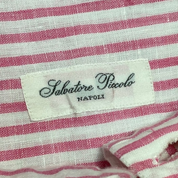 Salvatore Piccolo Napoli Striped Linen Shirt Mens Large Pink White Classy Italy - Picture 4 of 8
